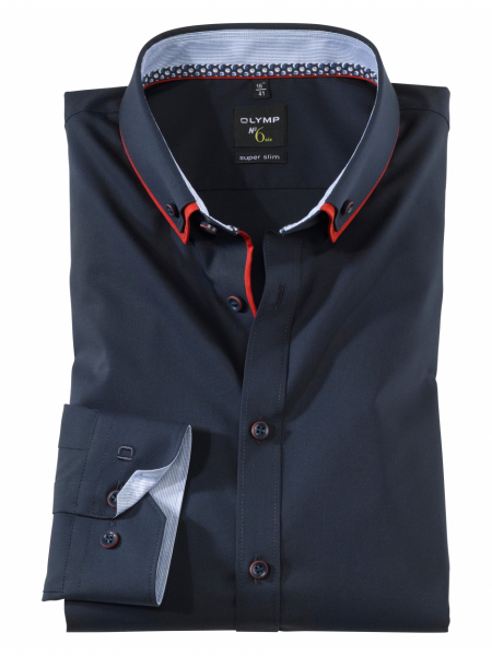 OLYMP No. Six 2546, Kék Hosszú Ujjú Ing, Super slim, Button-down 