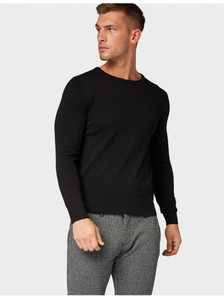 TOM TAILOR Basic O-Neck 2819, Fekete Kötött Pulóver