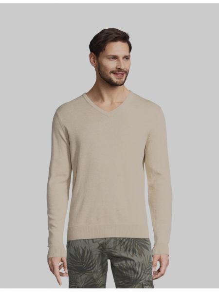 TOM TAILOR Basic V-Neck 2820, Bézs Kötött Pulóver