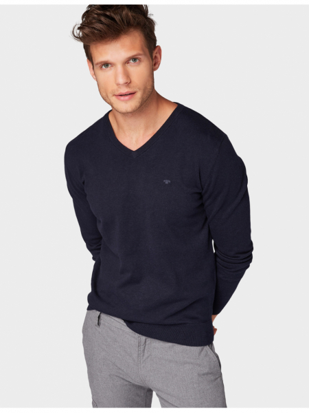 TOM TAILOR Basic V-Neck 2820, Kék Kötött Pulóver