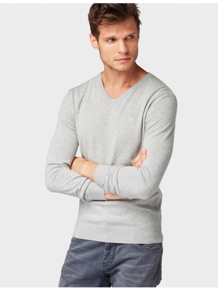 TOM TAILOR Basic V-Neck 2820, Szürke Kötött Pulóver